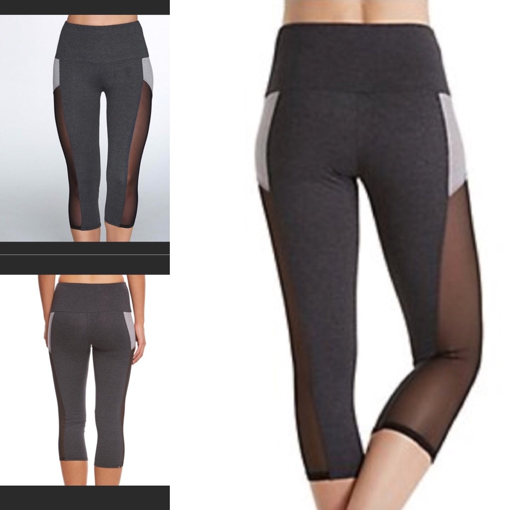 NWT Onzie XS Capri Yoga Pants Mesh Panel Gray